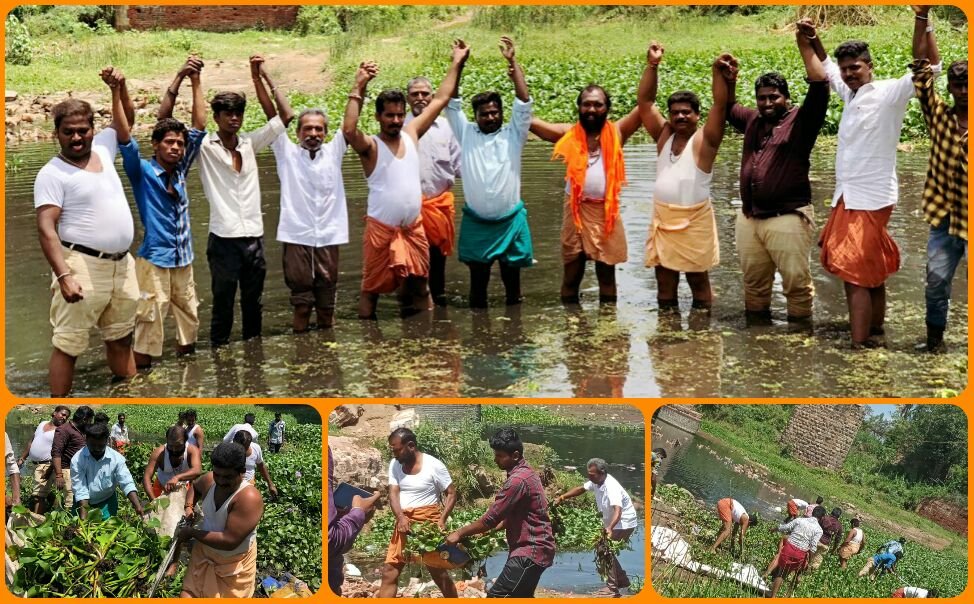 பழனியின் சண்முக நதியை தூய்மை செய்யும் பணியில் ஈடுபட்ட இந்து தமிழர் கட்சியினர்
